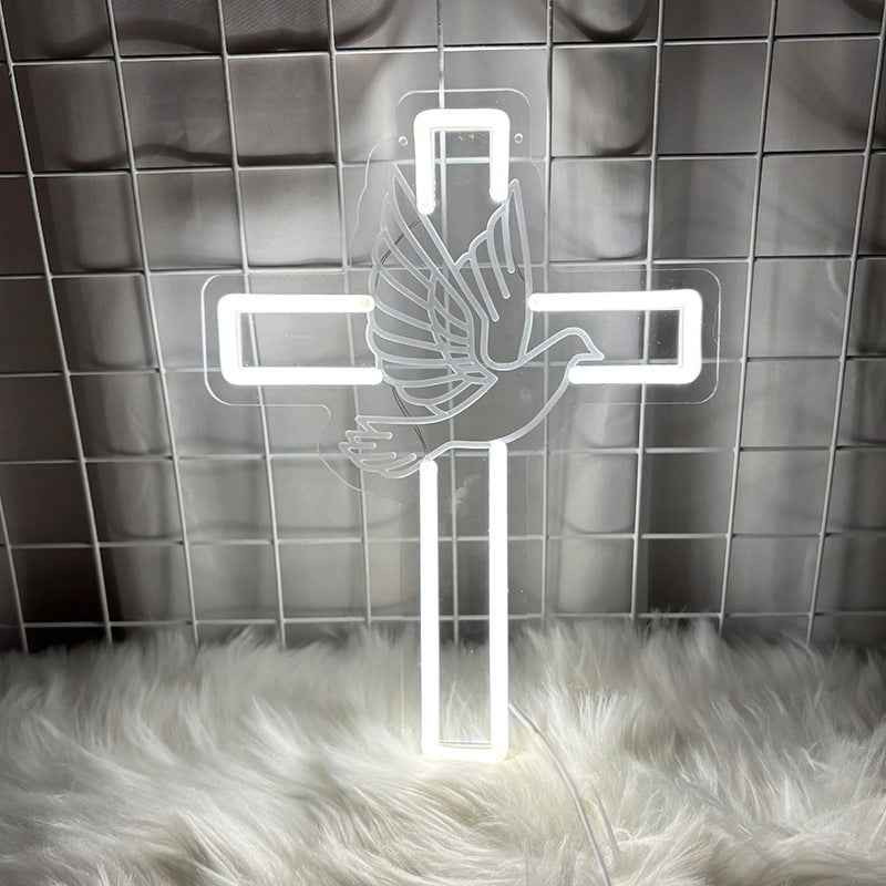 Led Neon Light Luminous Peace Dove Cross Light Plate E-sports Room Atmosphere Decoration Acrylic
