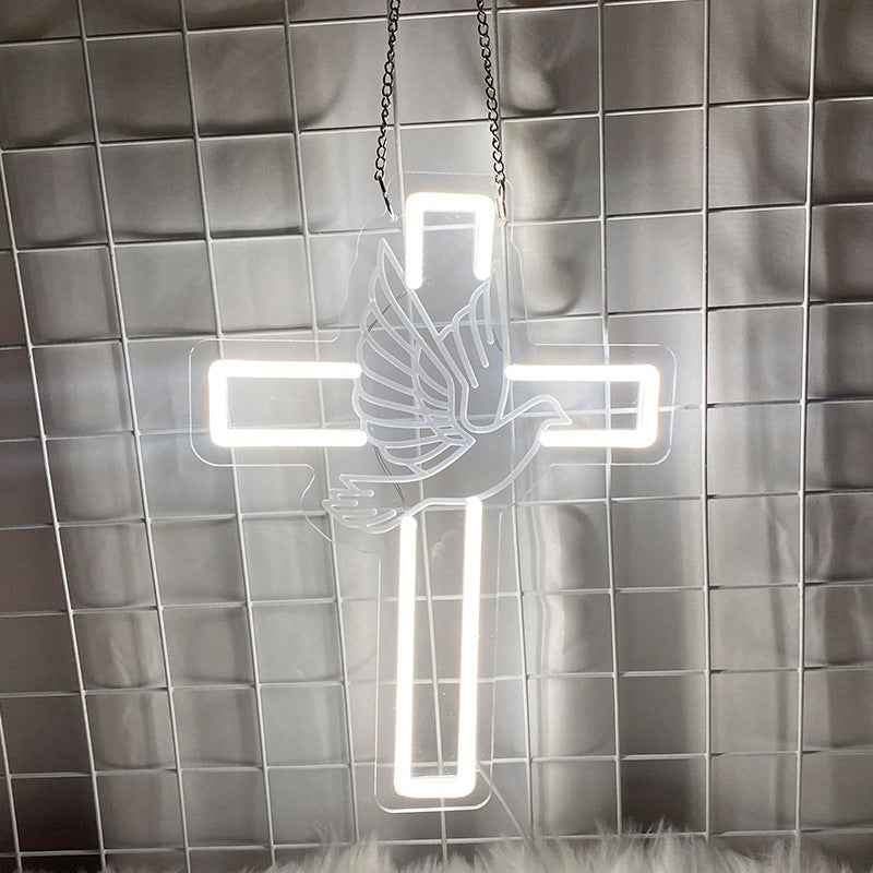 Led Neon Light Luminous Peace Dove Cross Light Plate E-sports Room Atmosphere Decoration Acrylic