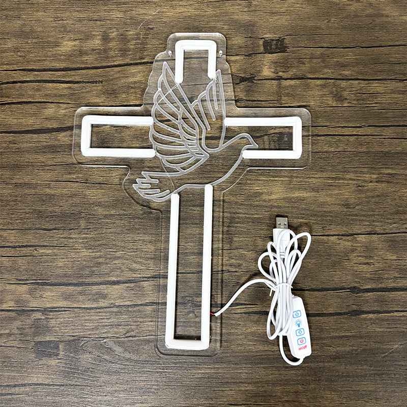 Led Neon Light Luminous Peace Dove Cross Light Plate E-sports Room Atmosphere Decoration Acrylic