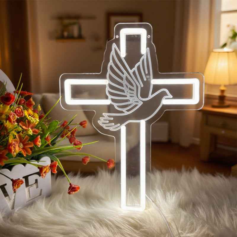 Led Neon Light Luminous Peace Dove Cross Light Plate E-sports Room Atmosphere Decoration Acrylic