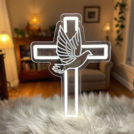 Led Neon Light Luminous Peace Dove Cross Light Plate E-sports Room Atmosphere Decoration Acrylic