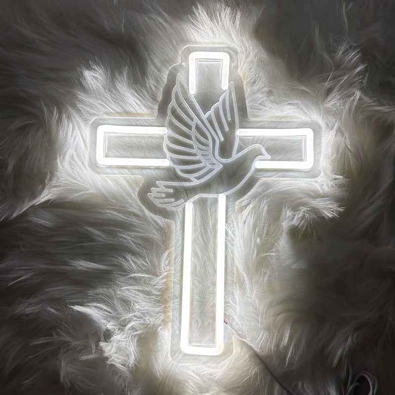 Led Neon Light Luminous Peace Dove Cross Light Plate E-sports Room Atmosphere Decoration Acrylic