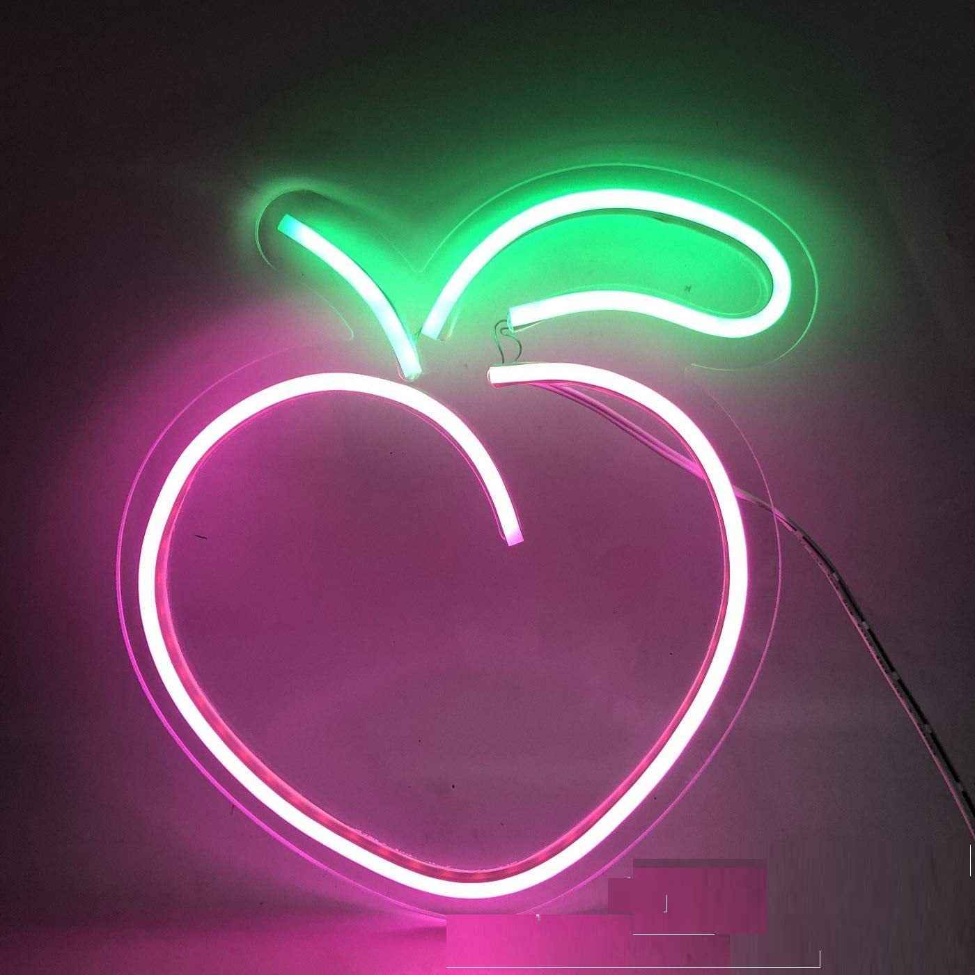 LED Transparent Back Plate Neon Peach Fruit Series Wall Hanging Decorative Lamp