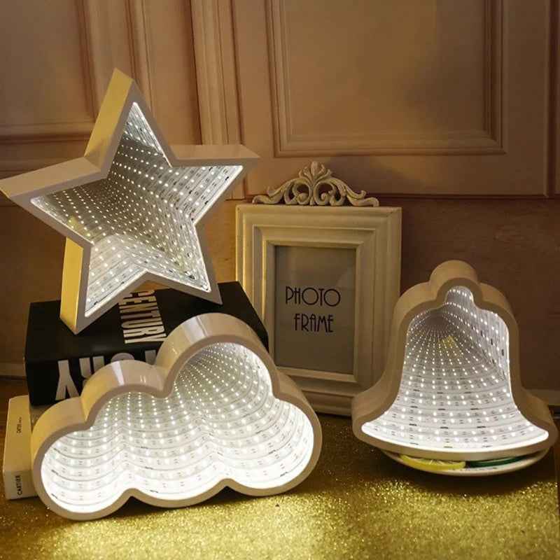 Led Tunnel-shaped Mirror Five-pointed Star Love Decoration Ornaments Night Light